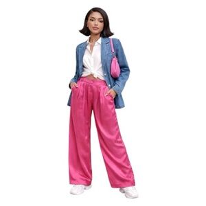 Bardot Hot Pink Wide Leg Pants Womens Size 12  Barbiecore Dopamine Girlhood